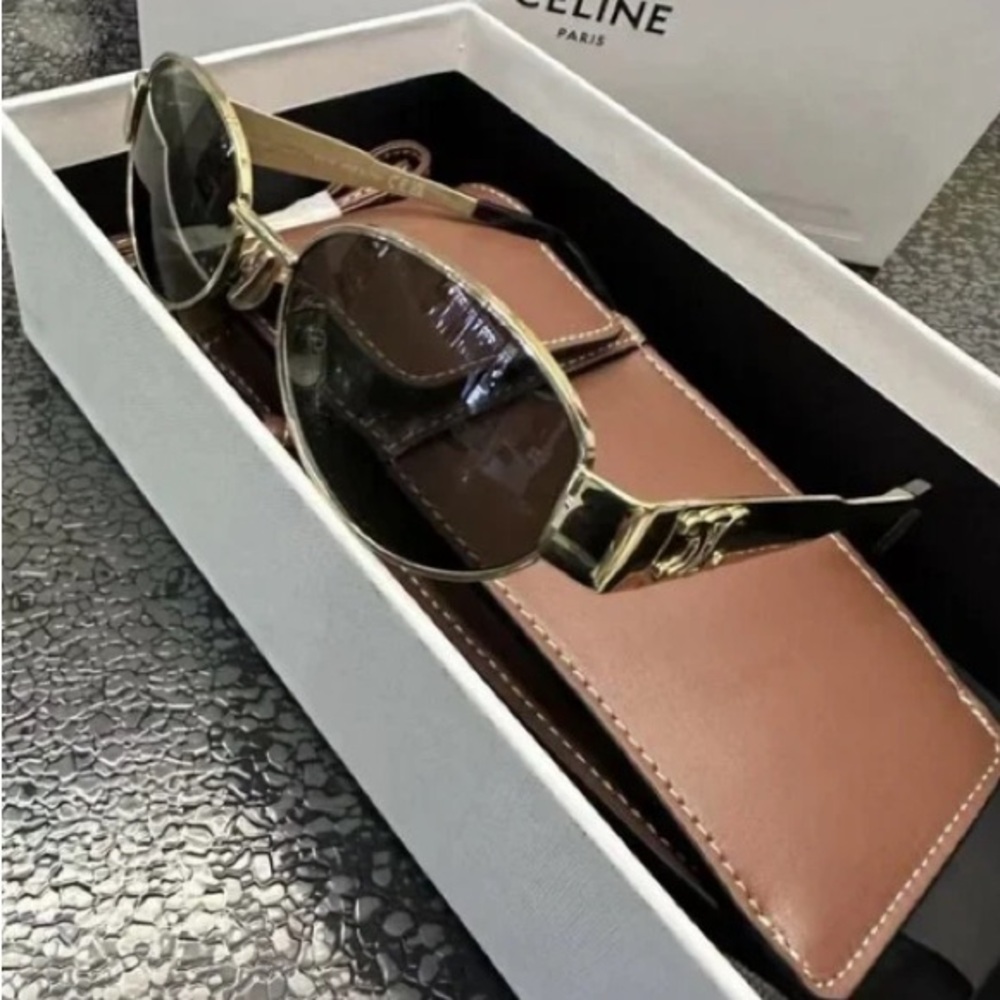 Celine Gold and Brown Men's Sunglasses